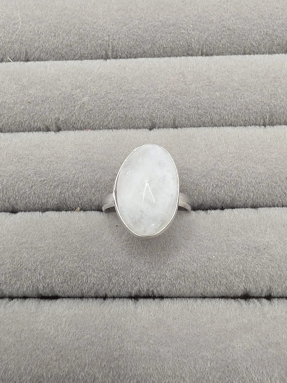 Silver Plated White Moonstone Oval Ring Size 6 1/4